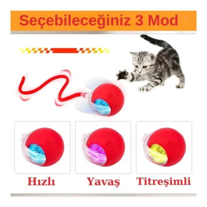 Hareketli Şarjlı Işıklı 360 Derece Dönen Akıllı Oyun Topu Kuyruklu Interaktif Kedi Köpek Oyun Topu
