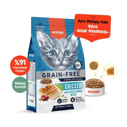 Wanpy Tahılsız Tavuklu Yavru Kedi Maması 1,5 Kg Süper Premium %91 Hayvansal Protein İçerir