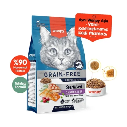 Wanpy Tahılsız Somon & Ton Balık Kısırlaştırılmış Kedi Maması 1.5 kg