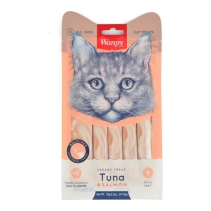 Wanpy Ton Balığı ve Somonlu Tüy Sağlığı Destekleyici Krema Kedi Ödül Maması 5*14 gr