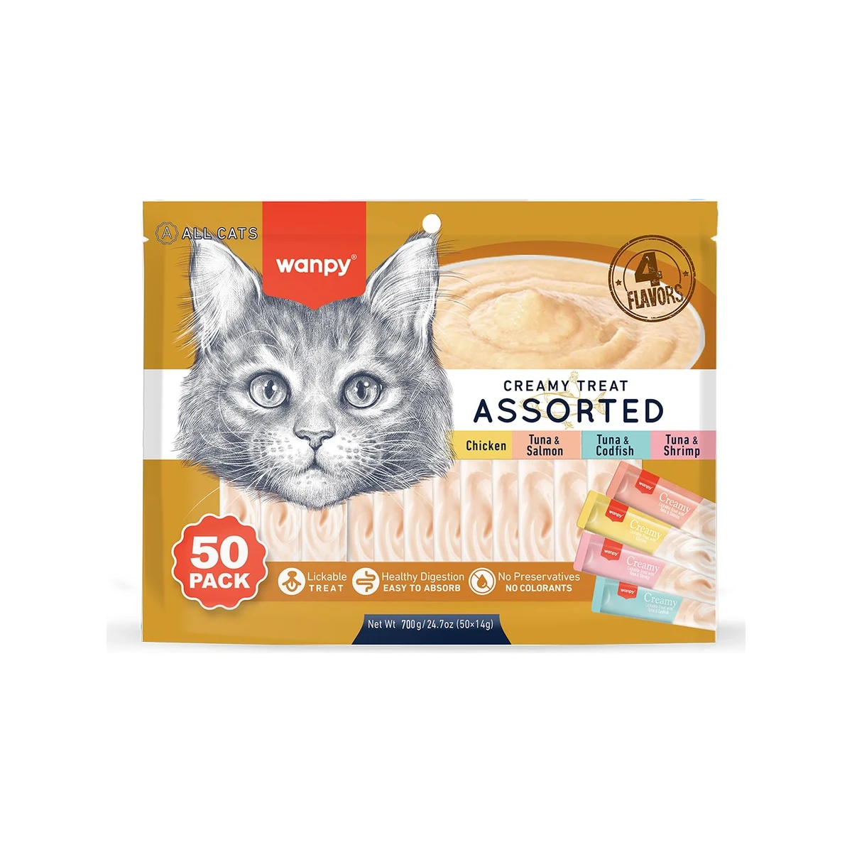 Wanpy Karışık 4 Lezzetli Krema Kedi Ödülü 50*14 gr RAC-MİX