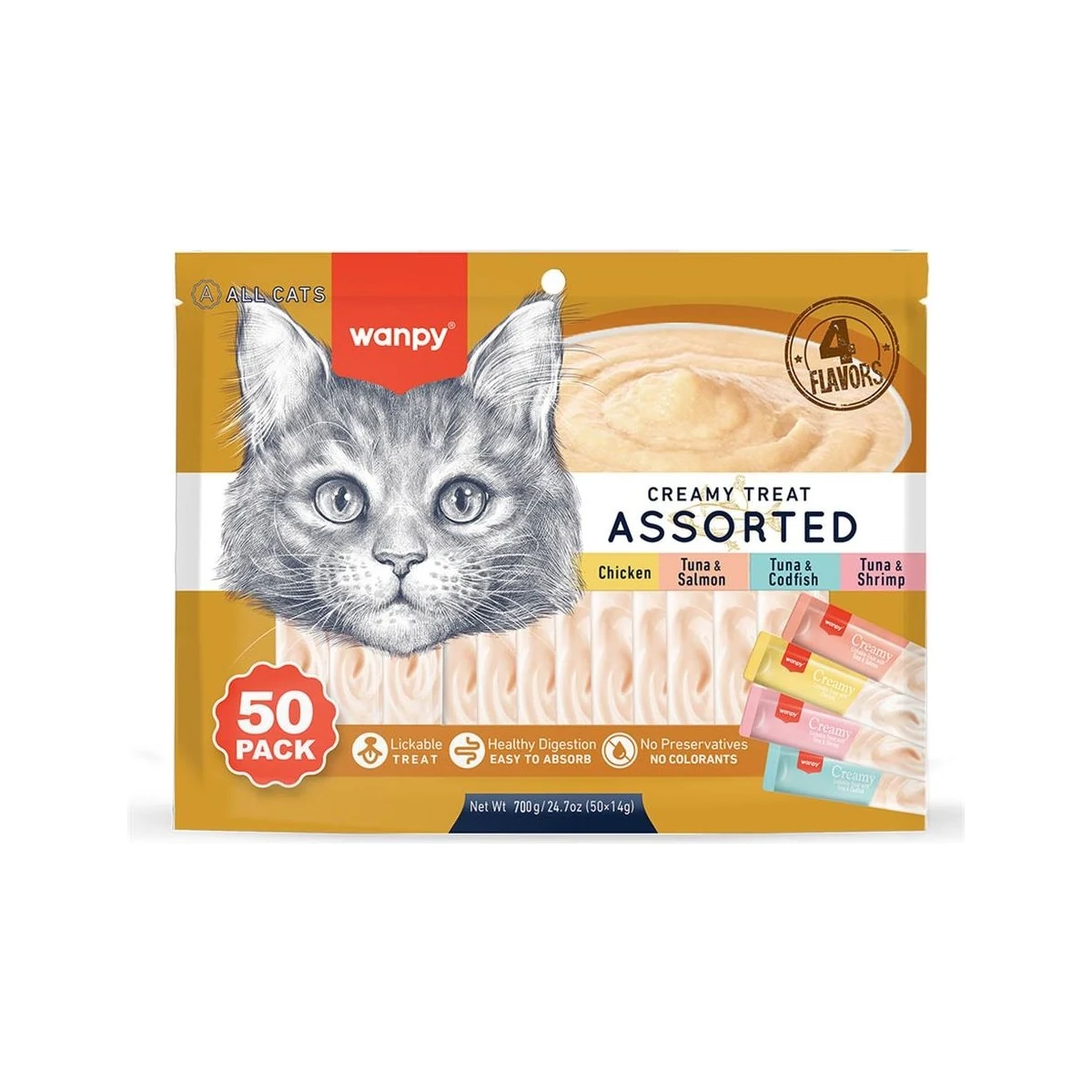 Wanpy Karışık 4 Lezzetli Krema Kedi Ödülü 50*14 gr RAC-MİX - Görsel 2