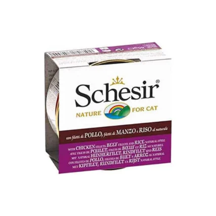 Schesir Naturel Tavuk-Sığır Ve Pirinçli Kedi Konserve 85 Gr