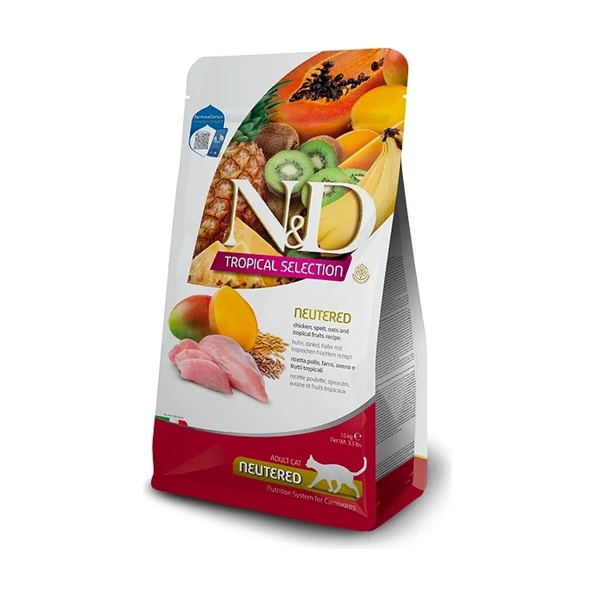 N&D Tropical Selection Tavuk Etli Kısırlaştırılmış Yetişkin Kedi Maması 1,5 Kg | Neutered Chicken, Spelt, Oats & Tropical Fruits Feline