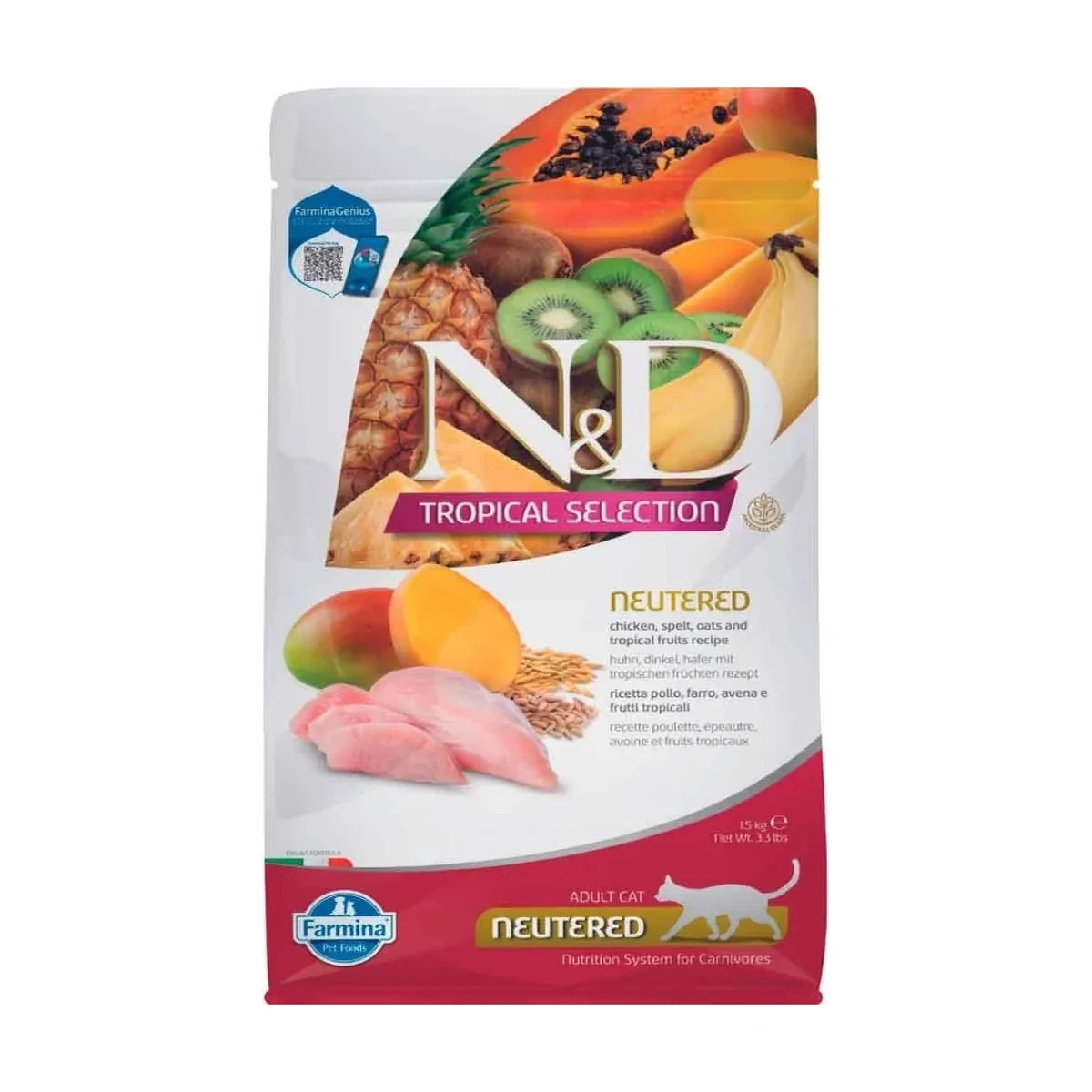 N&D Tropical Selection Tavuk Etli Kısırlaştırılmış Yetişkin Kedi Maması 1,5 Kg | Neutered Chicken, Spelt, Oats & Tropical Fruits Feline - Görsel 3