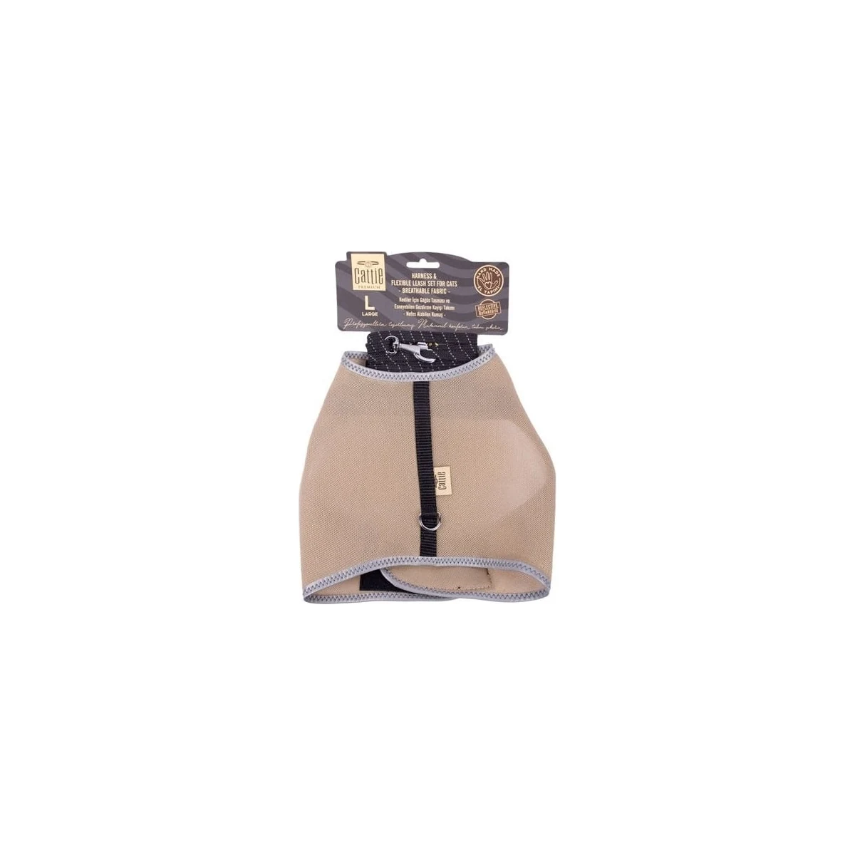 Cattie Havalı Dokuma Kedi Göğüs ve Gezdirme Takımı Large Bej 1.5x