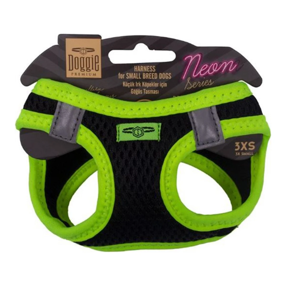 Doggie Havalı Dokuma Neon Serisi Küçük Irk Göğüs Tasması Sarı 3XS-22-26CM