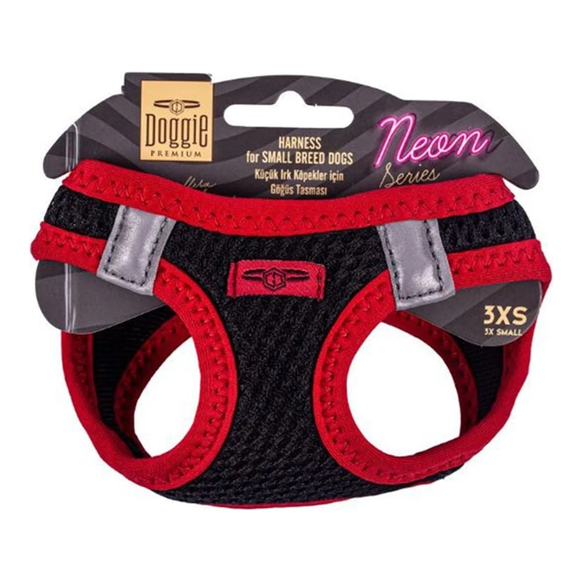 Doggie Havalı Dokuma Neon Serisi Küçük Irk Göğüs Tasması Kırmızı 2XS-26-30CM