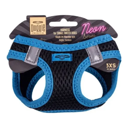 Doggie Havalı Dokuma Neon Serisi Küçük Irk Göğüs Tasması Mavi 2XS-26-30CM