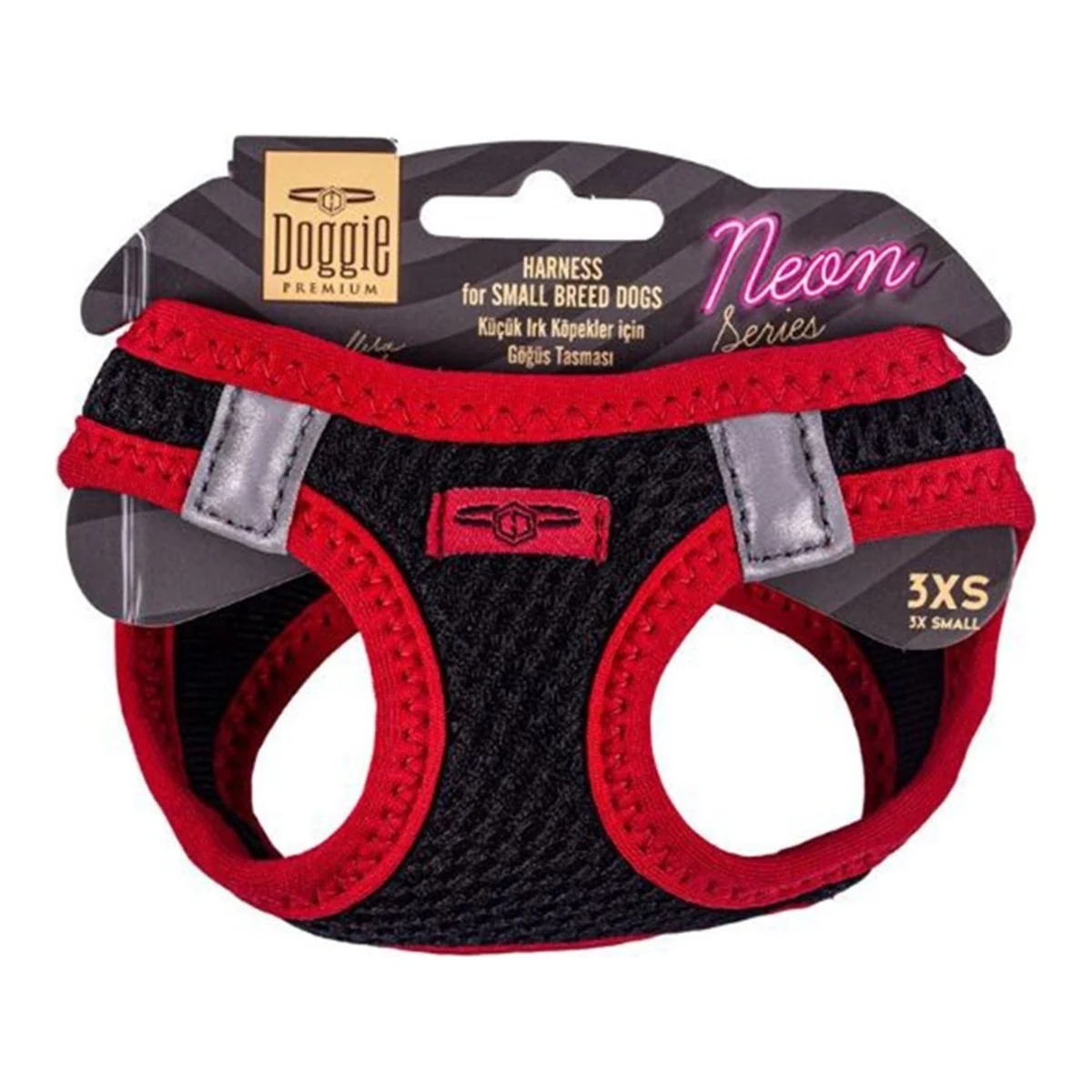 Doggie Havalı Dokuma Neon Serisi Küçük Irk Göğüs Tasması Kırmızı XS-30-34CM