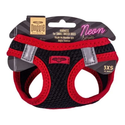 Doggie Havalı Dokuma Neon Serisi Küçük Irk Göğüs Tasması Kırmızı S-32-38CM