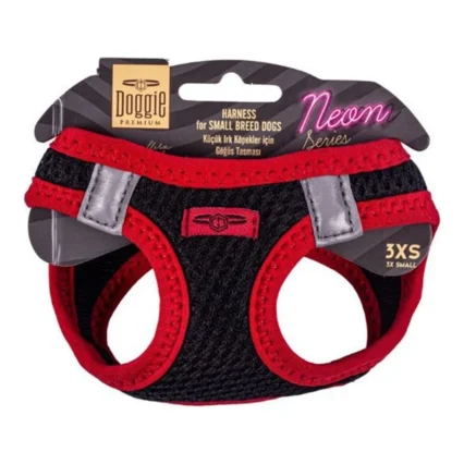 Doggie Havalı Dokuma Neon Serisi Küçük Irk Göğüs Tasması Kırmızı L-42-48CM