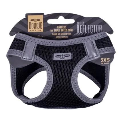 Doggie Havalı Dokuma Reflektör Serisi Küçük Irk Göğüs Tasması Siyah 2XS-26-30CM
