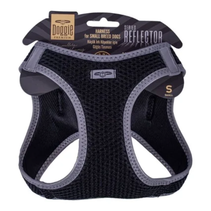 Doggie Havalı Dokuma Reflektör Göğüs Tasması Siyah S 32-38 cm
