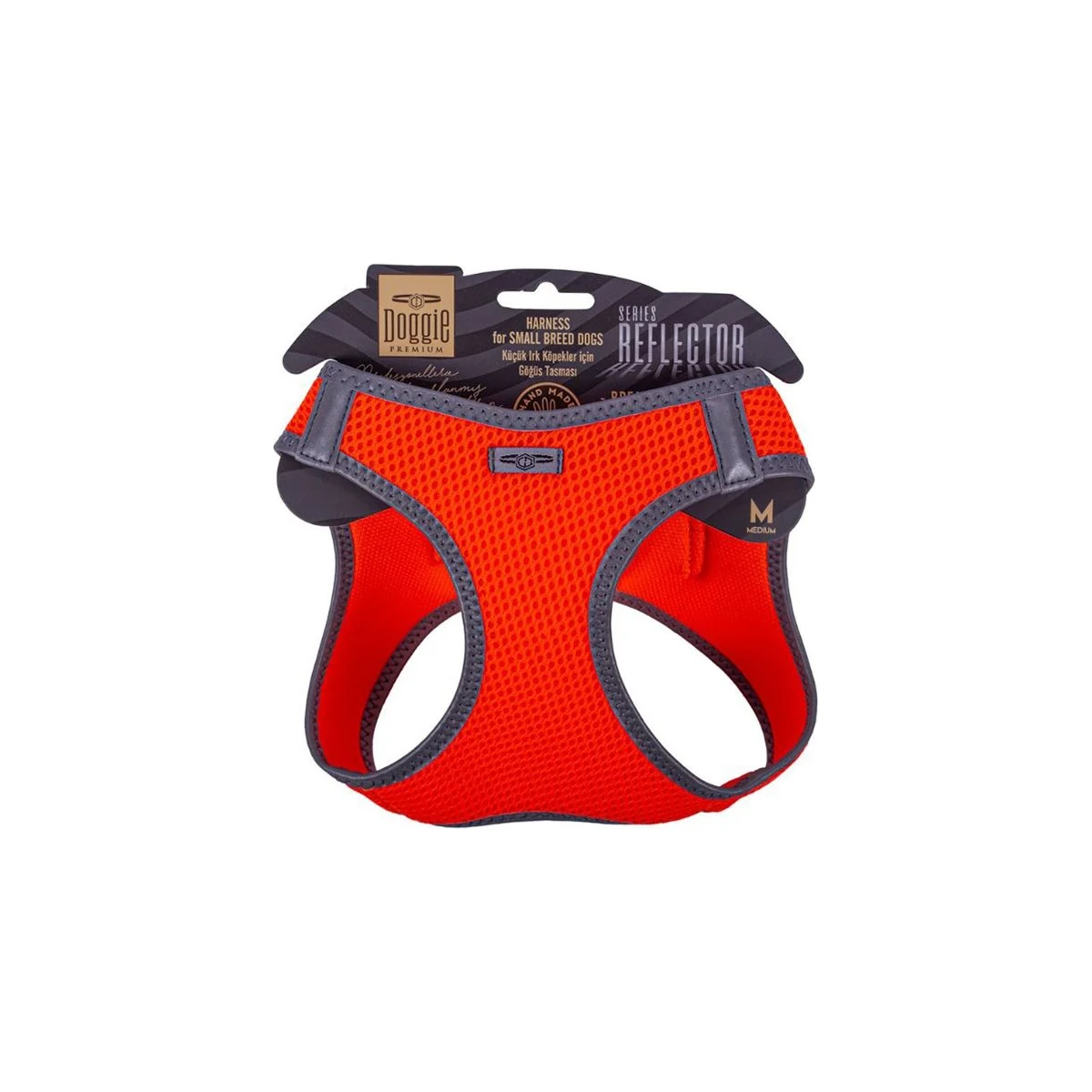 Doggie Havalı Dokuma Reflektör Serisi Küçük Irk Göğüs Tasması Turuncu M-38-44CM