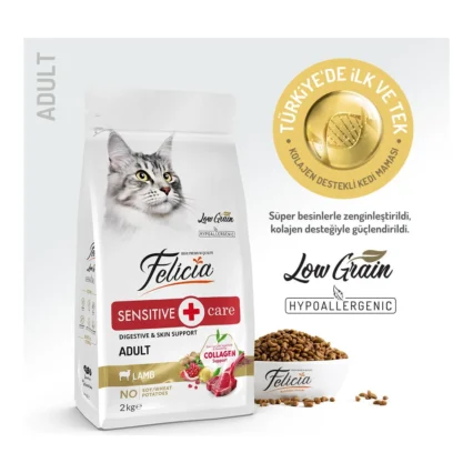 Felicia 2 Kg Yetişkin Kuzu Etli Az Tahıllı HypoAllergenic Kedi Ma