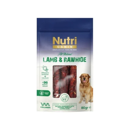 Nutri Canin Rawhide Kuzu Eti Sarılı Kemik Köpek Ödülü 80 gr Doğal İçerik ile Sağlıklı Atıştırmalık